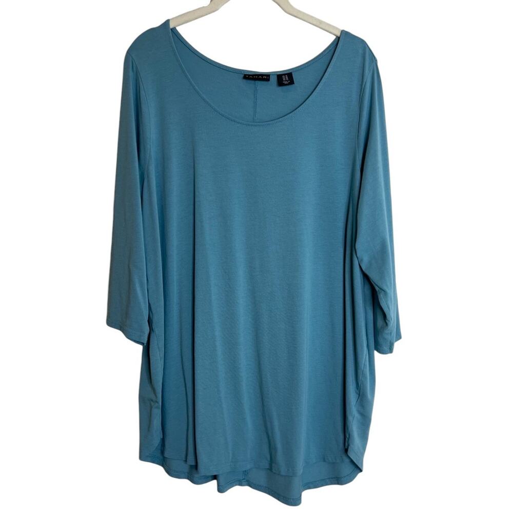 Tahari Womens Knit Tunic Pima Cotton Modal Size 1X Light Teal